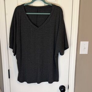 SHEIN Dark Gray V-Neck Short Sleeve Top